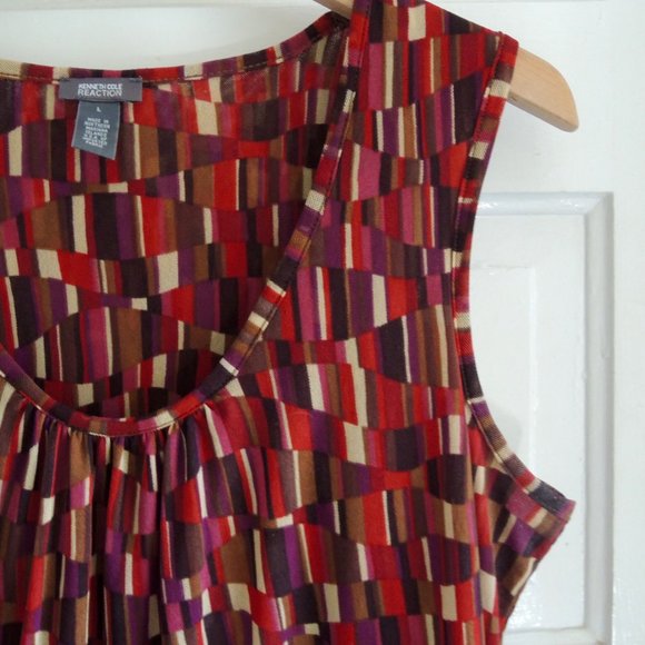 Kenneth Cole Reaction Red & Purple Multicolor Print Sleeveless Blouse L - Picture 4 of 8